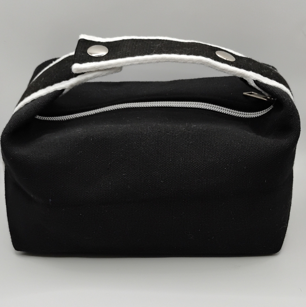 Camilla Black Cosmetic Bag with White  Embroidery & White Flower 8"L×4"H BNWOT - Picture 2 of 4